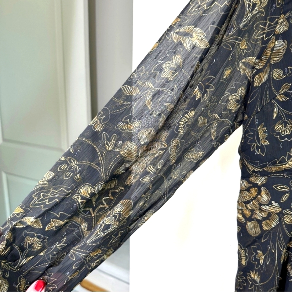 🏷️TORRID Chiffon Layered Tie Front Surplice Tunic Black Floral Blouse Size 1X - Picture 10 of 15